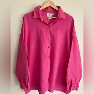 Vintage Hot Cotton Pink Linen Marc Ware Top Lagenlook Brunch Beach Barbie Boho